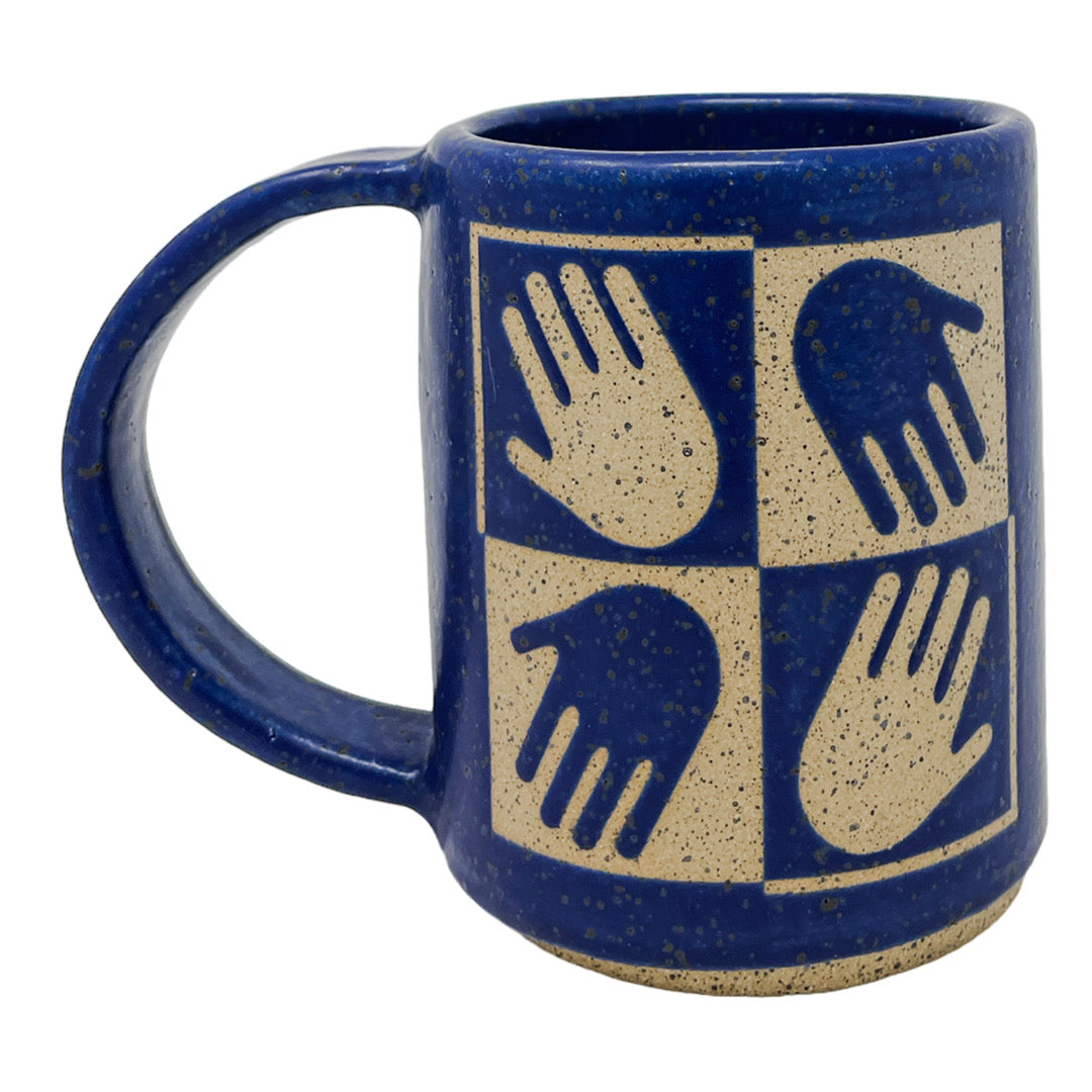 12oz. Mug - Checkered Hands - Matte Blue