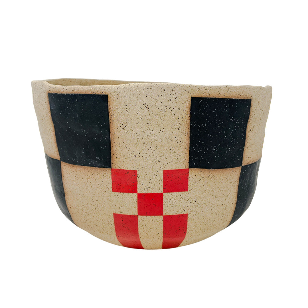 XLarge Organic Vessel - Checkers - Matte Black & Red