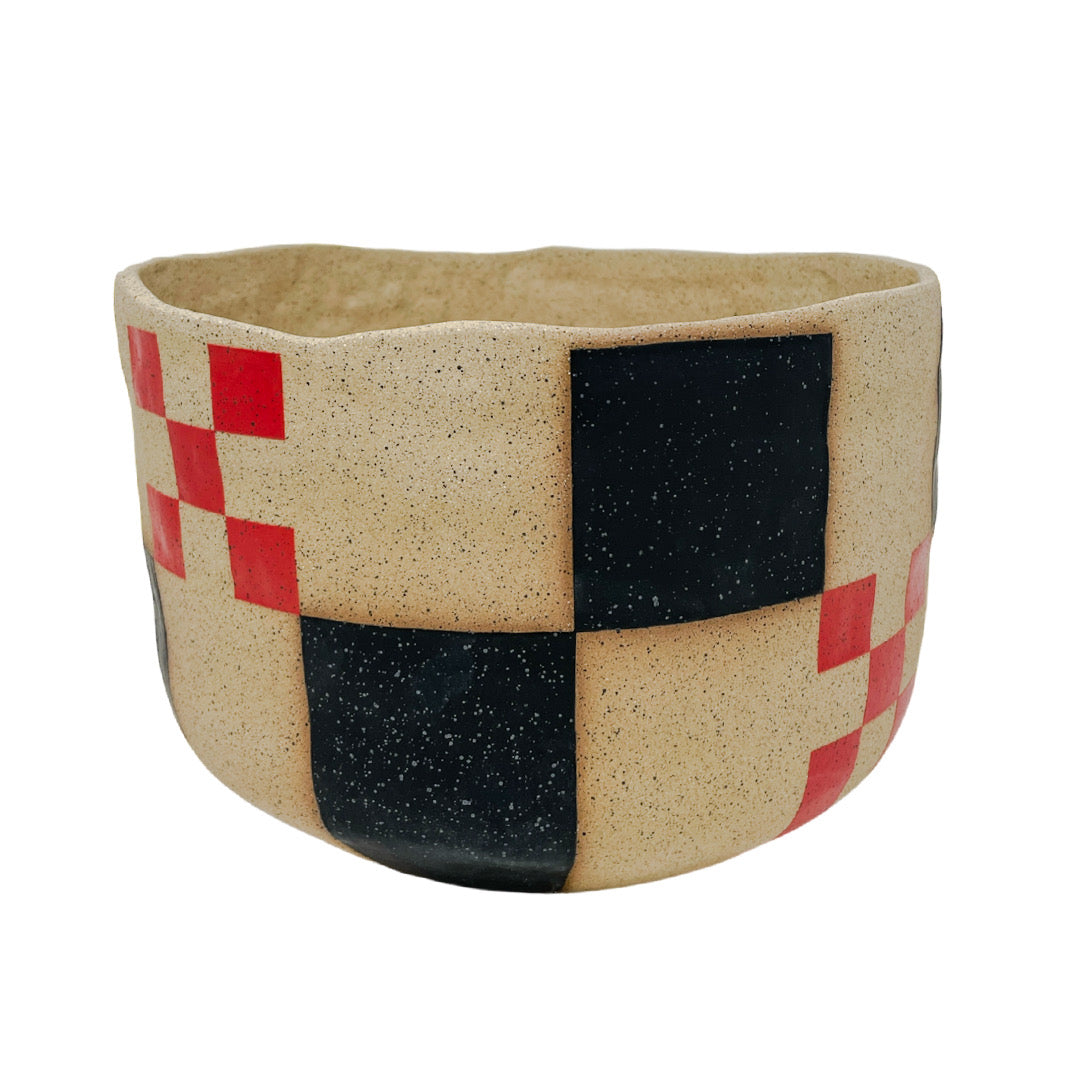 XLarge Organic Vessel - Checkers - Matte Black & Red