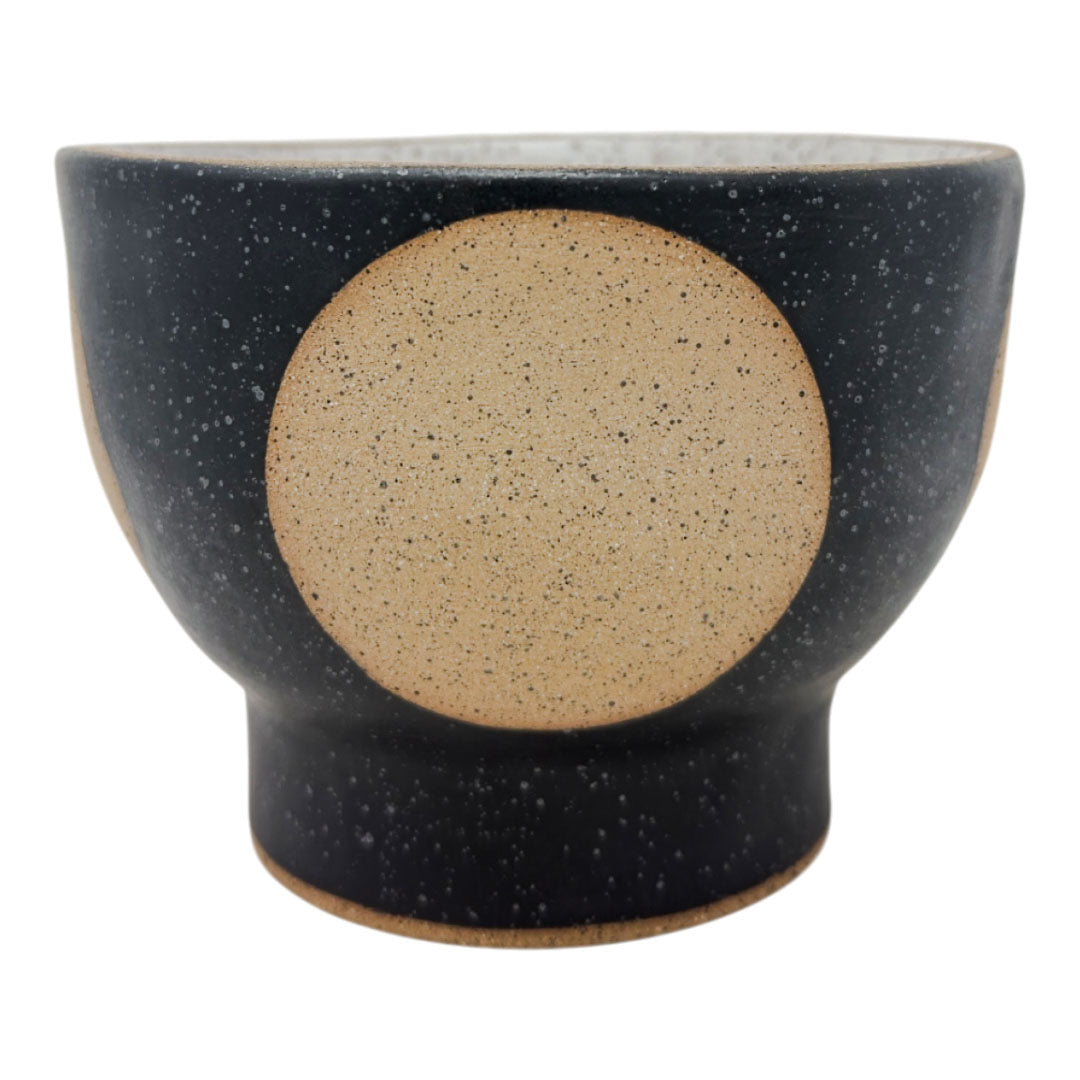 Bowl with Foot - Circles - Matte Black & White