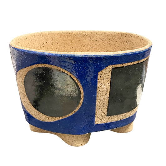 Small Oval Vessel - Circle Square - Gloss Blue & Pewter
