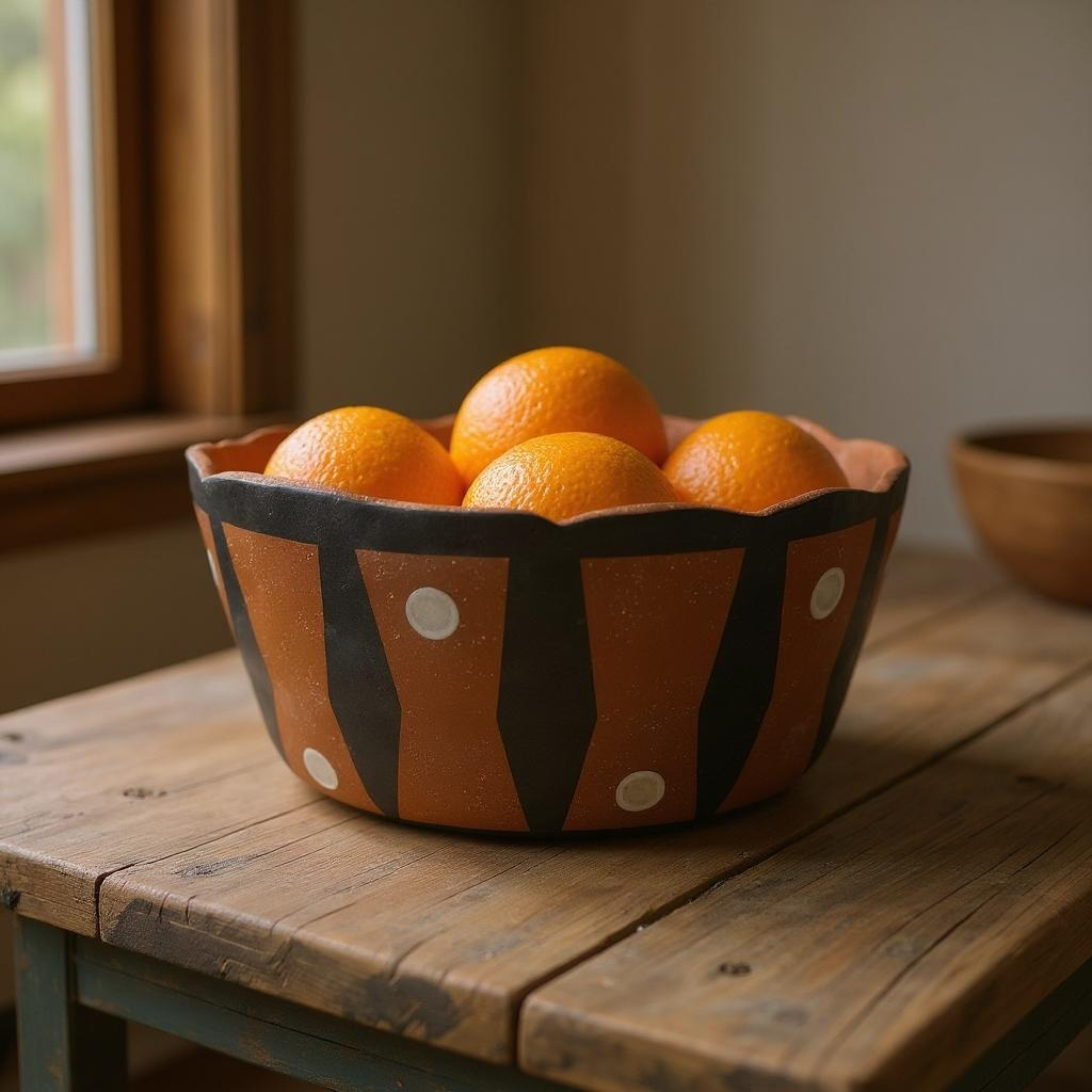 XLarge Organic Oval Vessel - Red Clay - Buttons - Dark Brown & Gloss White