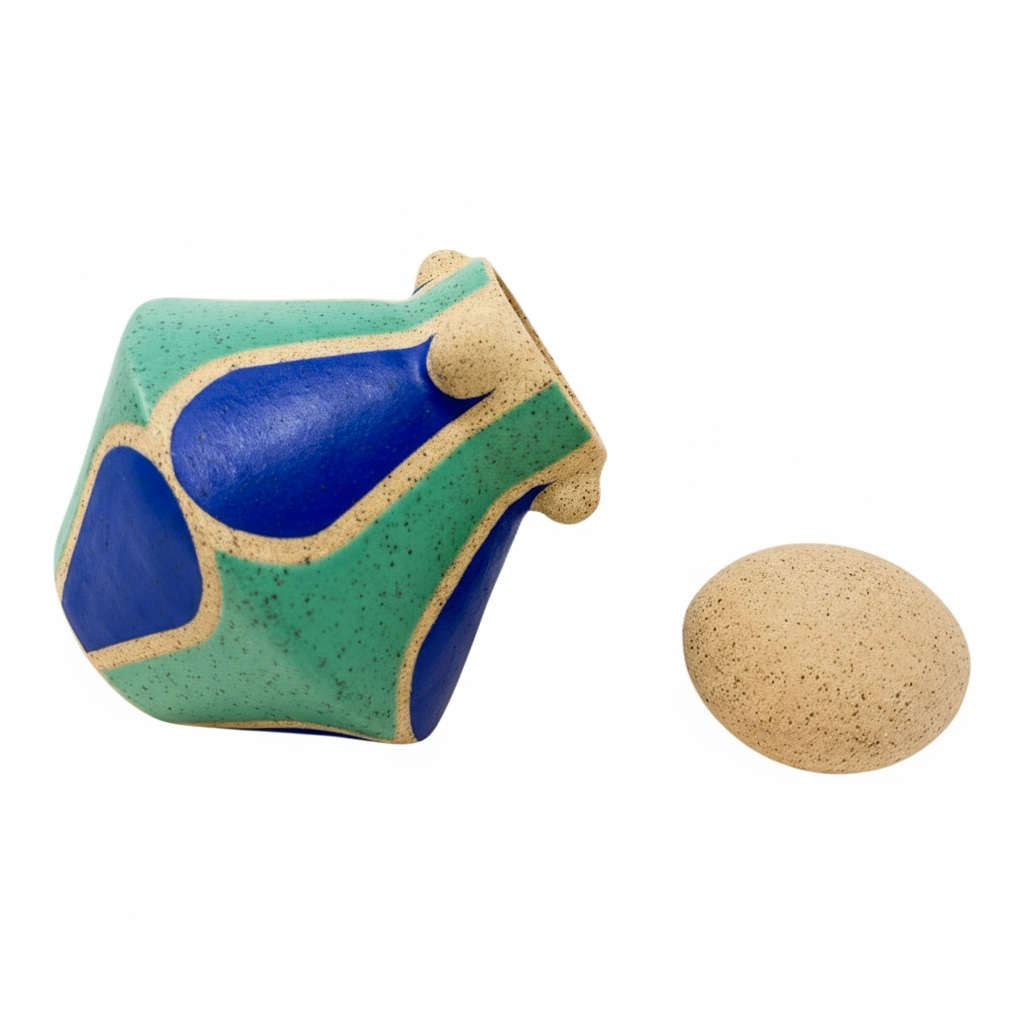 Vessel with Lid - Arches & Studs - Matte Blue & Teal