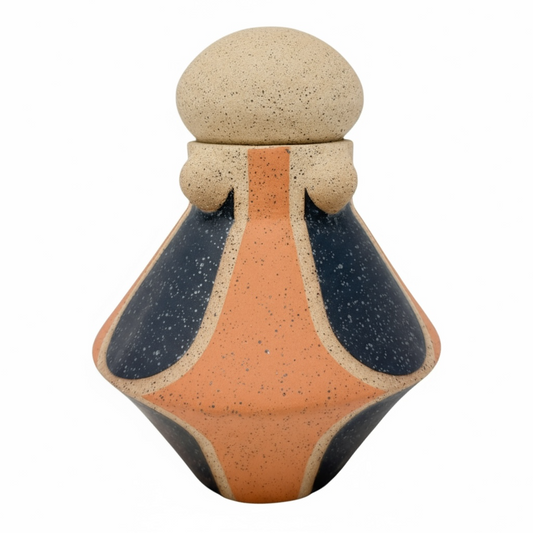 Vessel with Lid - Arches & Studs - Matte Black and Teracotta