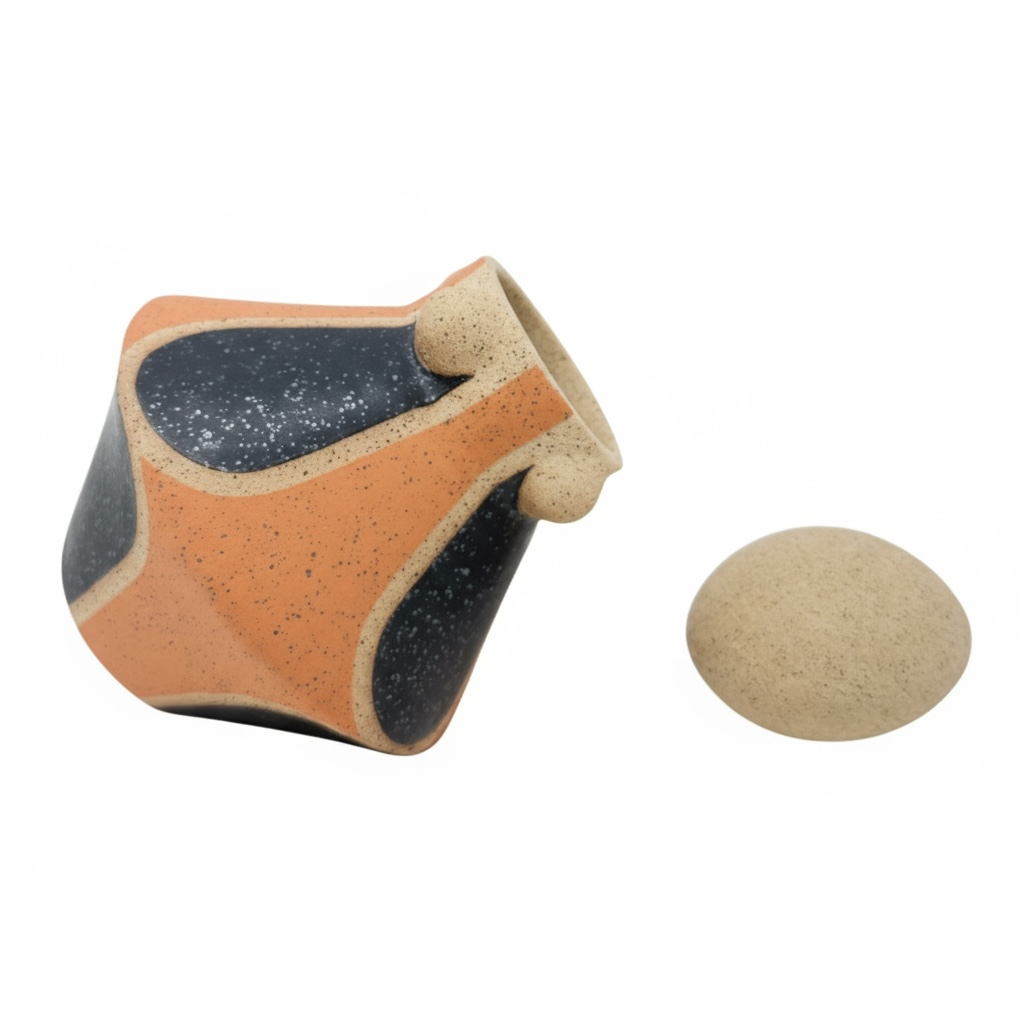 Vessel with Lid - Arches & Studs - Matte Black and Teracotta